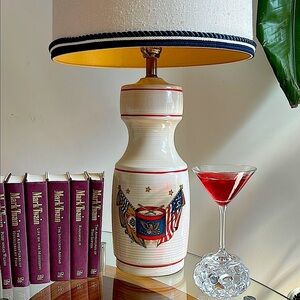 Patriotic Elegance: Vintage Red, White, Blue Tall Table Lamp US Flag Luxury
